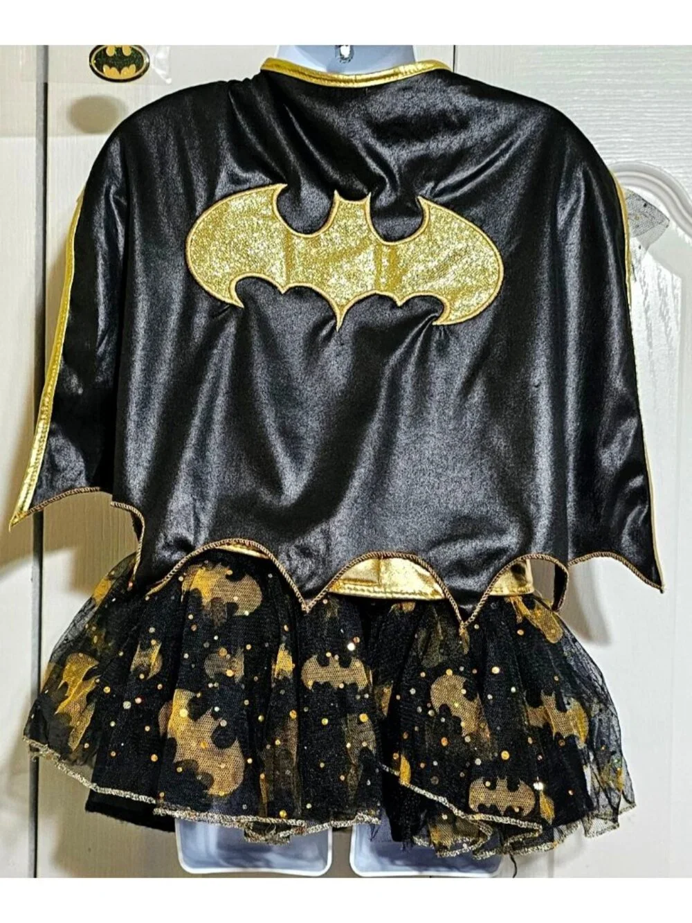 Batgirl Tutu Costume Girl 4-6 Batwoman DC Comic Batman Dress Cape Mask Belt Gold